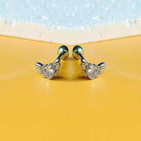Angel Wing Heart 316L Surgical Stainless Steel Pave Cubic Zirconia Tongue Rings FS-WG901EE-03-1