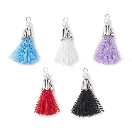 5Pcs 5 Colors Handmade Polycotton(Polyester Cotton) Tassel Pendants PALLOY-JF04471-1