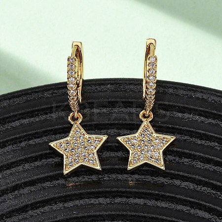 Star Brass Micro Pave Clear Cubic Zirconia Hoop Earrings EJEW-F384-04G-1
