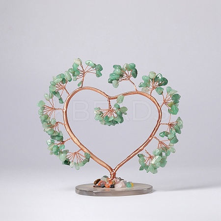 Natural Green Aventurine Chips Love Heart Tree Decorations DJEW-P017-B03-1