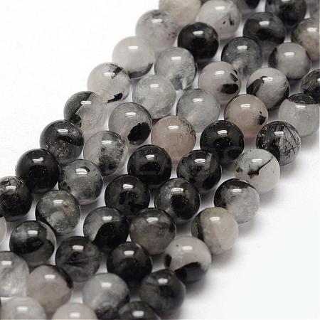 Natural Black Rutilated Quartz Bead Strands G-P217-32-8mm-1
