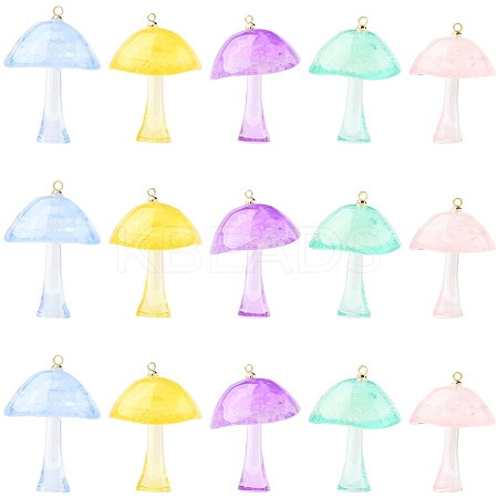 10Pcs 5 Colors Luminous Epoxy Resin Mushroom Pendants RESI-FS0001-99-1