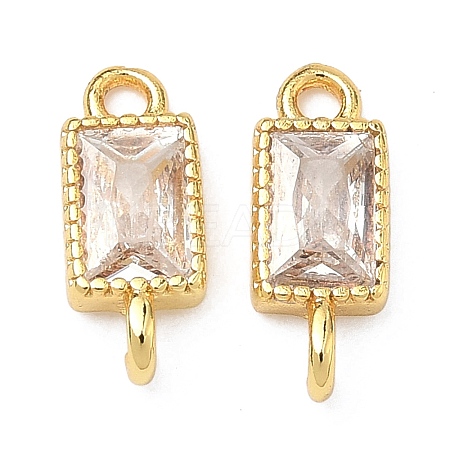 Brass Pave Cubic Zirconia Rectangle Connector Charms KK-P348-10G-03-1
