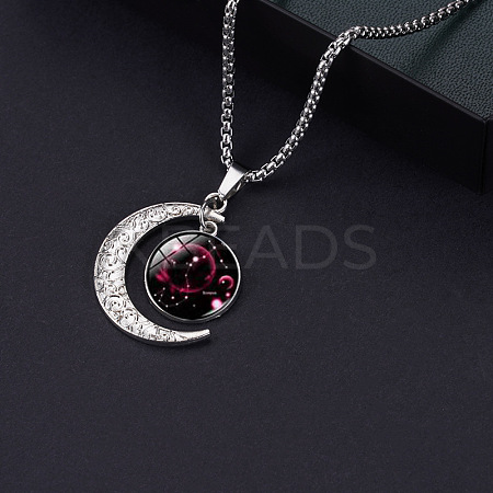 Alloy & Glass Luminous Moon Constellation Pendant Necklaces WG12A0F-10-1