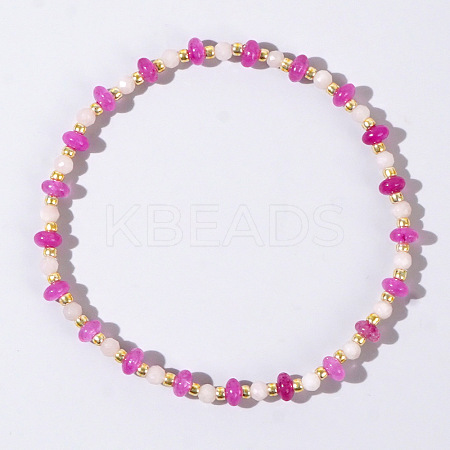 Beach Vacation Style Natuarl Rose Quartz & Dyed White Jade Beaded Stretch Bracelet Women RO9590-7-1