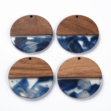 Transparent Resin & Walnut Wood Pendants RESI-T035-35C-1