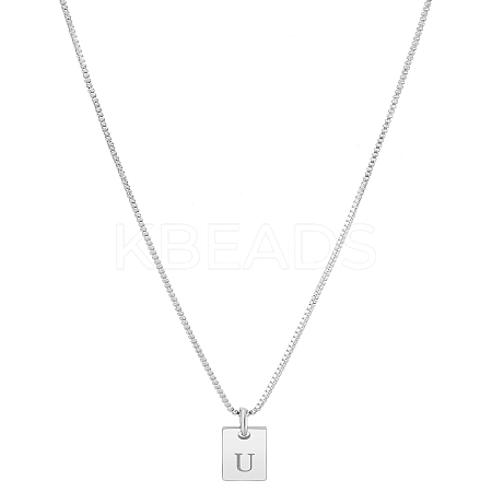 1Pc Stainless Steel Letter Rectangle Pendant Necklaces NJEW-LP0001-34U-P-1