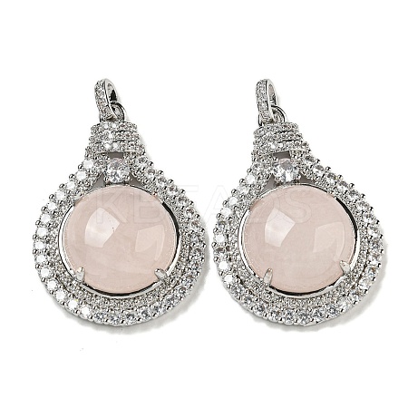 Natural Rose Quartz with Clear Cubic Zirconia Pendants G-G133-01P-23-1