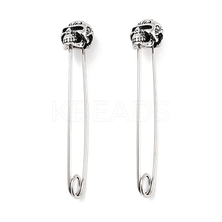 Halloween Skull 316 Surgical Stainless Steel Safety Pin Hoop Earrings for Women EJEW-Z050-29A-AS-1