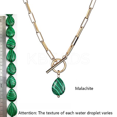 Synthetic Malachite Pendant 304 Stainless Steel Paperclip Chain OT Necklaces for Women WG5218A-06-1