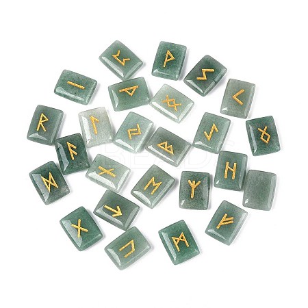 25Pcs Rectangle Natural Green Aventurine Rune Stones with Elder Futhark Alphabet Engraved G-T142-36-1