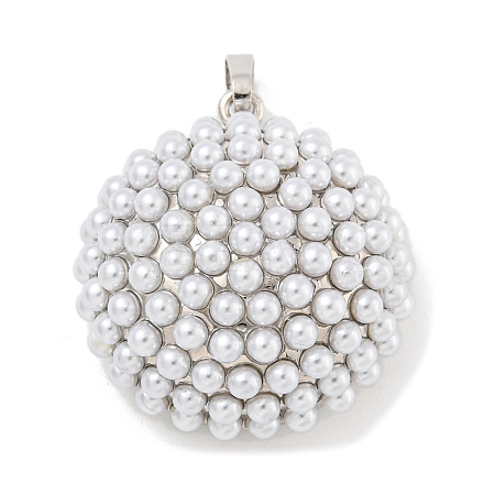 Rack Plating Brass & ABS Plastic Imitation Pearl Pendants KK-N255-03A-P-RS-1