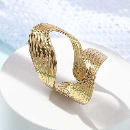 Ion Plating(IP) 304 Stainless Steel Open Cuff Ring for Women RJEW-M025-03G-1