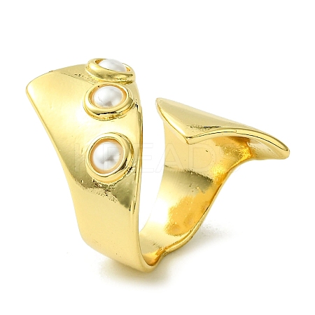 Brass with ABS Imitation Pearl Open Cuff Ring RJEW-K256-27G-1