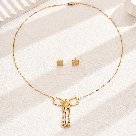 Elegant Vintage Square 201 Stainless Steel Earrings & Necklace Set for Women LQ5456-1-1