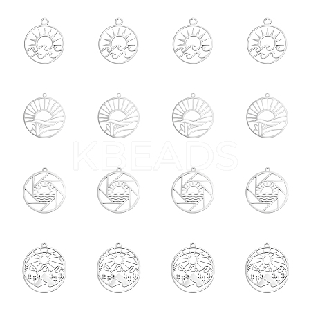 16Pcs 4 Styles 201 Stainless Steel Pendants STAS-UN0061-14-1