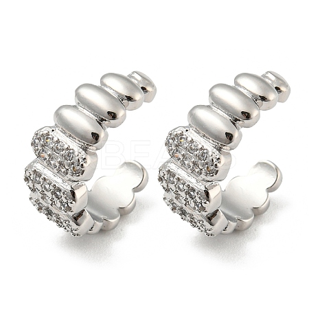 Brass Micro Pave Cubic Zirconia Oval Cuff Earrings EJEW-E299-02P-1