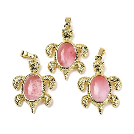 Cherry Quartz Glass & Brass Pendants KK-F887-01G-17-1