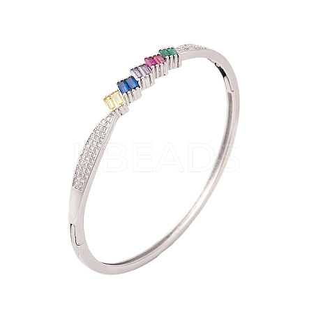 Brass Pave Colorful Glass Hinged Bangles for Women BJEW-S147-21B-P-1