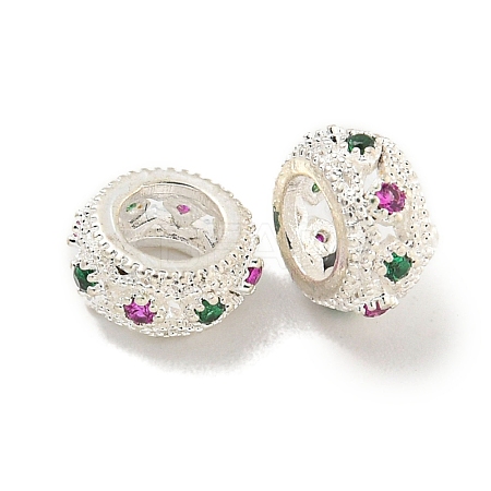 Rack Plating Brass Micro Pave Colorful Cubic Zirconia European Beads KK-L215-016A-S-1