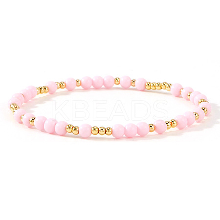 Acrylic & Brass Round Beaded Stretch Bracelets for Women QH9585-1-1