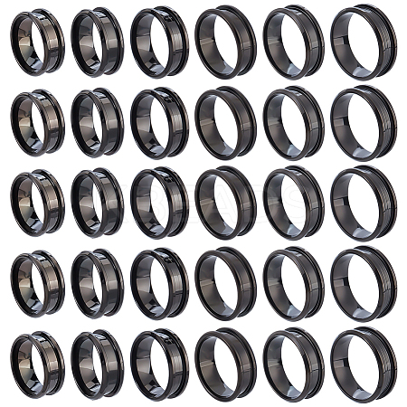 30Pcs 6 Styles 201 Stainless Steel Grooved Finger Ring Settings STAS-ME0003-12EB-1