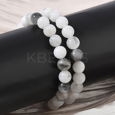 Natural Tourmalinated Quartz Round Beaded Stretch Bracelets GG-CBA12F1-02A-11-1