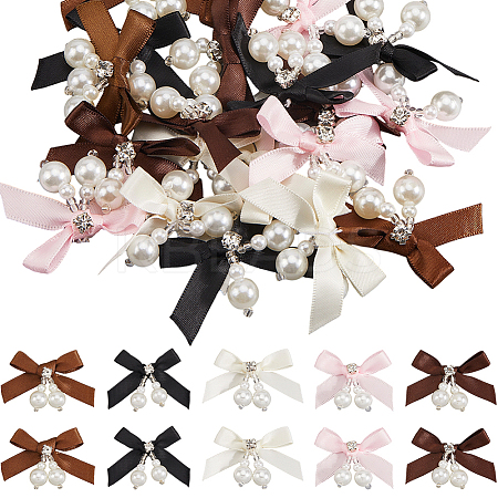 20Pcs 5 Colors Polyester and Resin Pearl Bowknot Ornament Accessories DIY-SP0004-76-1
