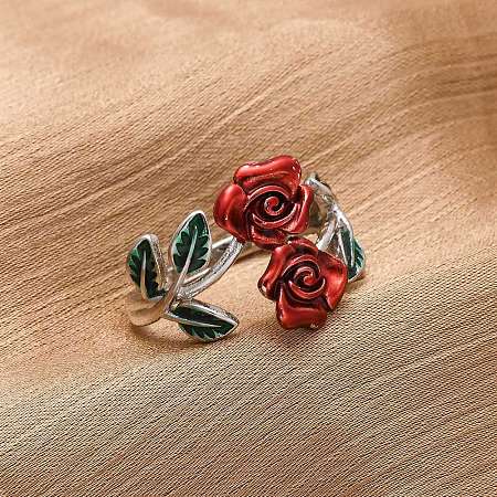 Zinc Alloy Enamel Open Cuff Rings for Women RJEW-U058-01P-1