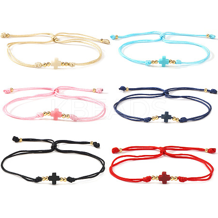 6Pcs Adjustable Brass & Acrylic Beads Slider Bracelets NV0249-1-1