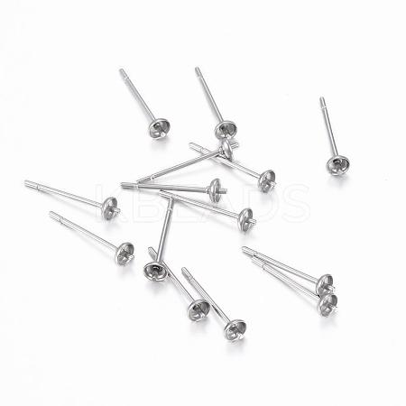 304 Stainless Steel Post Stud Earring Settings For Half Drilled Beads STAS-H376-92-1
