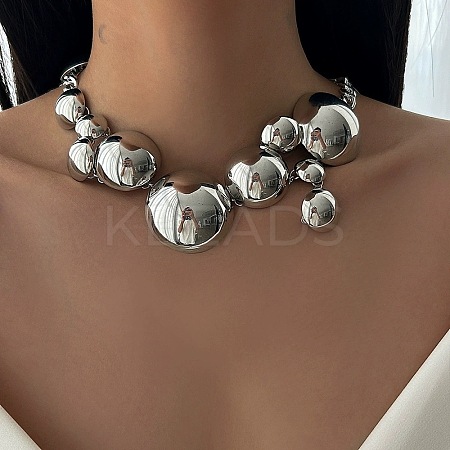 Alloy Flat Round Statement Bib Necklaces for Women FS-WG4790D-01-1