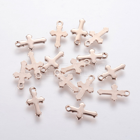 304 Stainless Steel Tiny Cross Charms STAS-F201-01RG-1