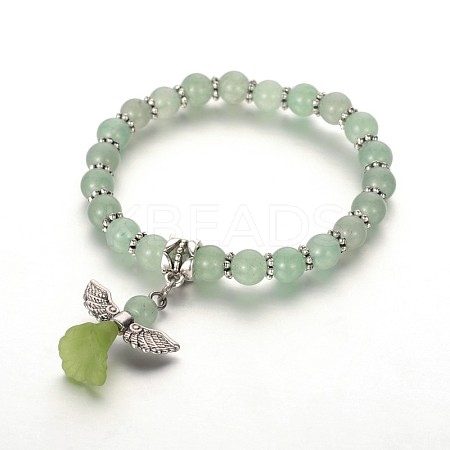 Trendy Natural Green Aventurine Beaded Acrylic Charm Bracelets BJEW-JB01792-04-1