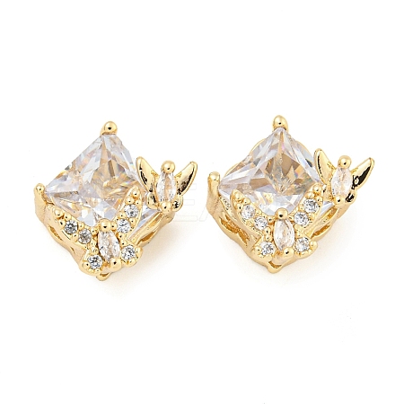 Rack Plating Brass Micro Pave Clear Cubic Zirconia Beads KK-F089-35G-01-1