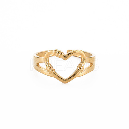 Ion Plating(IP) 304 Stainless Steel Open Heart Cuff Ring for Women X-RJEW-S405-207G-1