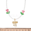Alloy Bowknot Pendant Tulip Flower Glass Seed Beaded Necklaces for Women NJEW-MZ00148-6