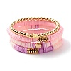 Synthetic Hematite & Polymer Clay Heishi Beads Stretch Bracelets Set BJEW-JB07380-1