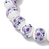 Handmade Flower Printed Porcelain Ceramic Round Beads Stretch Bracelets for Women BJEW-JB12091-01-3