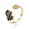 Black Cubic Zirconia Cactus and Sun Open Cuff Ring for Women RJEW-N035-087-3