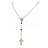 Brass Heart Link Rosary Bead Necklaces NJEW-JN05627-3