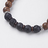 Natural Lava Rock & Wenge Wood Beads & Coconut Stretch Bracelets BJEW-I241-03I-2