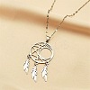 Non-Tarnish Woven Net/Web with Feather 201 Stainless Steel Boho Pendant Necklaces for Women NJEW-G087-09P-1