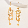 Fashionable and Elegant Gold Plated Brass Coin Heart Tassel Dangle Earrings for Women CC4294-1