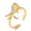 Bowknot Brass Micro Pave Clear Cubic Zirconia Open Cuff Rings for Women RJEW-C098-07G-1