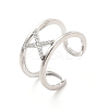Clear Cubic Zirconia Initial Letter Open Cuff Ring RJEW-A012-01P-X-2