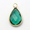 Golden Tone Brass Glass Teardrop Pendants GLAA-J017A-G-3