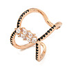 Rack Plating Brass Micro Pave Cubic Zirconia Open Cuff Rings for Women RJEW-F162-07RG-1