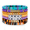 7Pcs Halloween Treat & Trick Pattern Polymer Clay & CCB Plastic Beaded Stretch Bracelet Set for Women FS-WG634BB-17-1