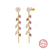 Natural Lepidolite & Natural Freshwater Pearl & 925 Sterling Silver Leaf Dangle Stud Earrings for Women EJEW-G412-02G-1
